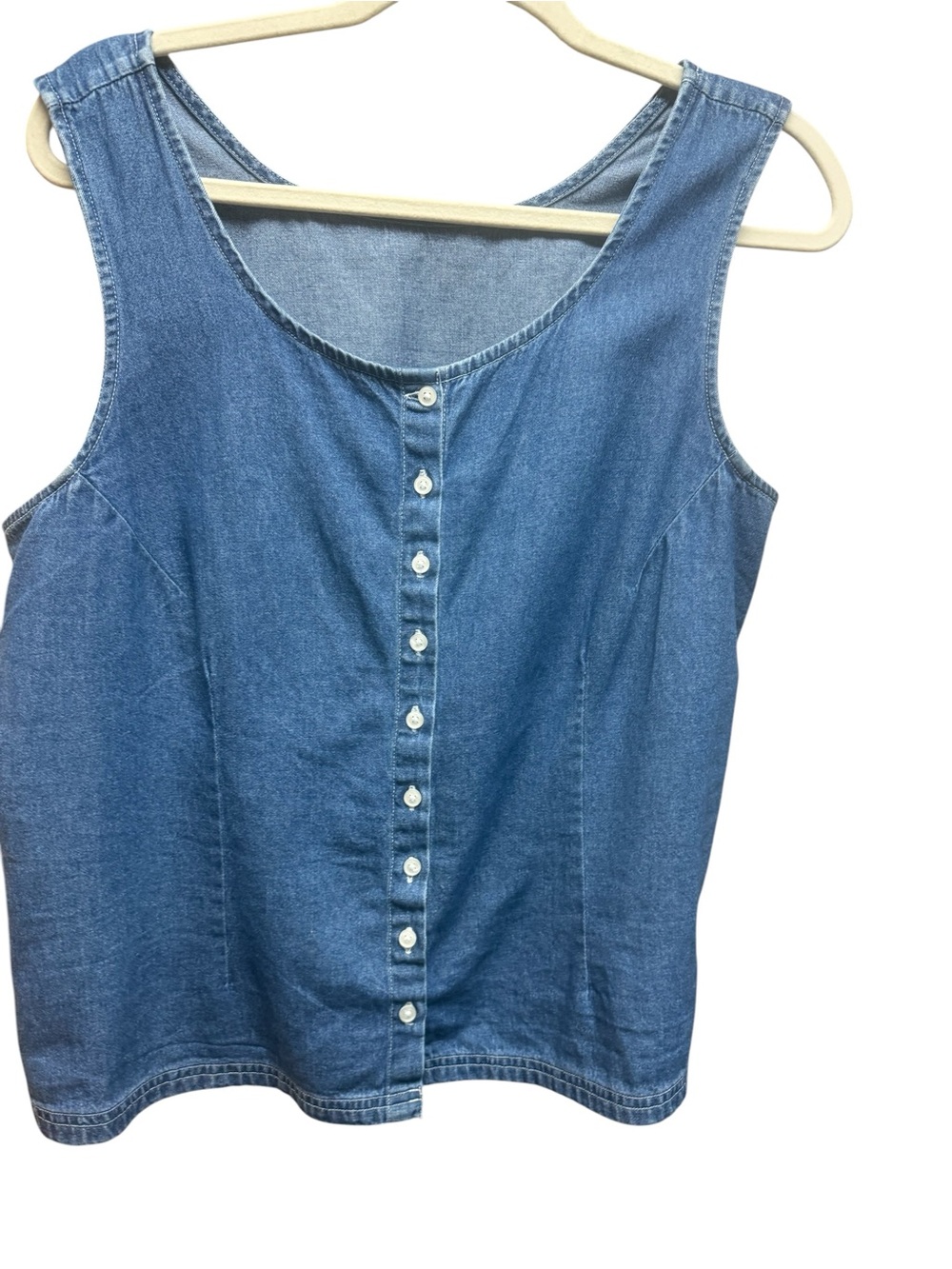 Vintage 90s Denim Button Front Tank Top 100% Cotton Medium Wash
